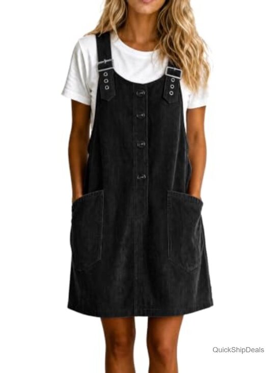 Dresses & Skirts - Corduroy Overall Dress A Line Button Down Mini Jumper Pinafore